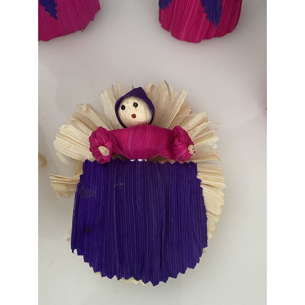 10 Piece Handmade Vtg Christmas Nativity Set Corn Husk 5"‎ Dolls Roatan Honduras - Picture 3 of 16